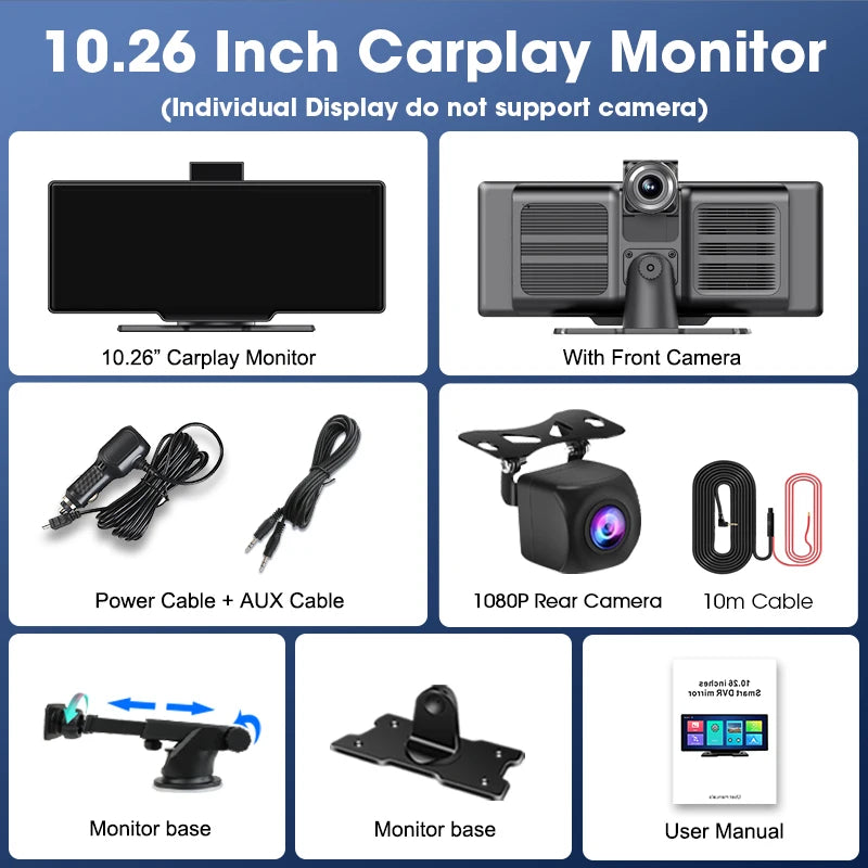 Jansite 10.26″ Smart Car Display with 4K Front & Rear Recording™